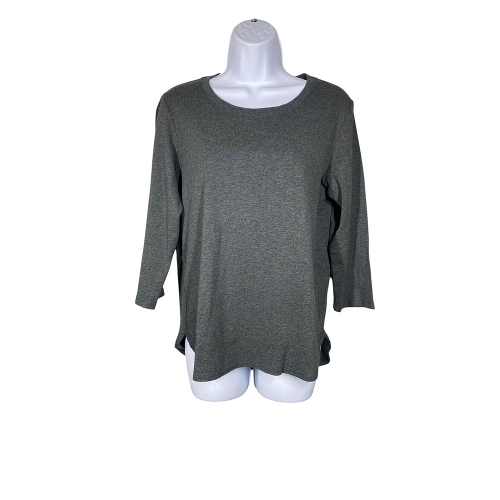 Gloria Vanderbilt Top Womens Medium Gray Excellent 3/4 Sleeve Crew Neck Tee